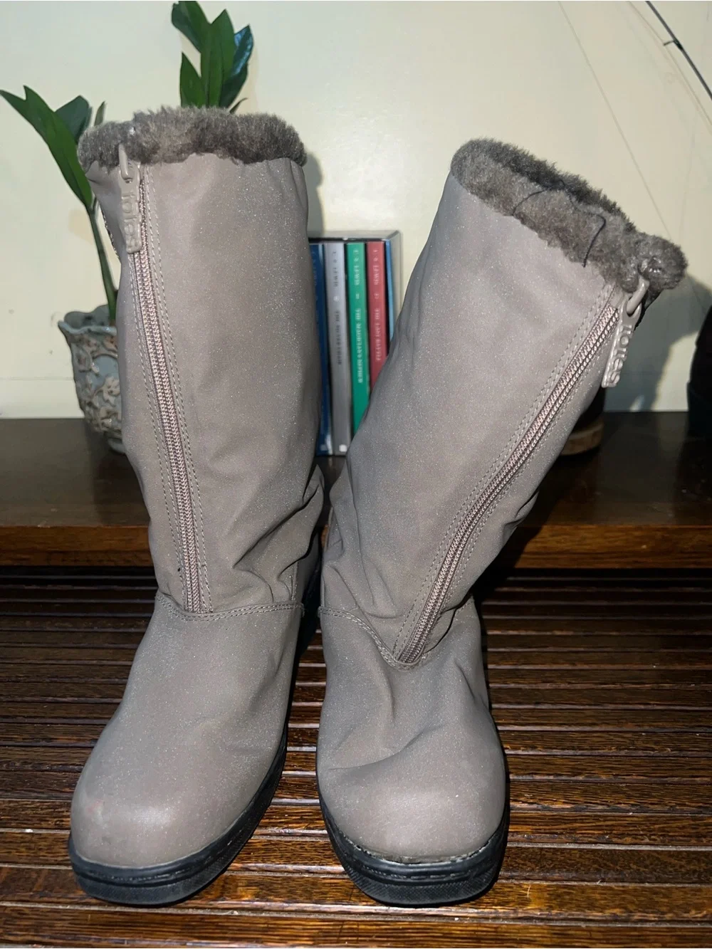totes Women's Taupe Mid-Calf Winter Boots with Faux Fur Trim